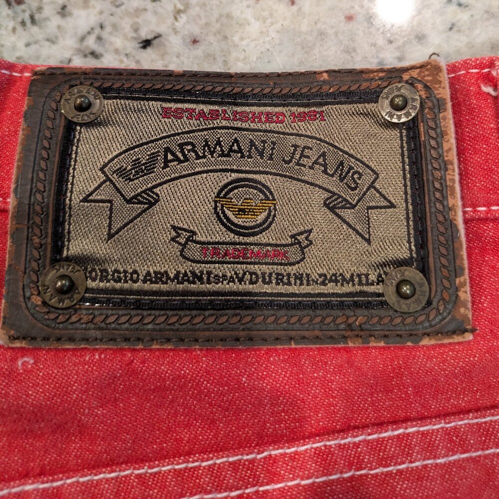Vintage Armani jeans red with white stitching